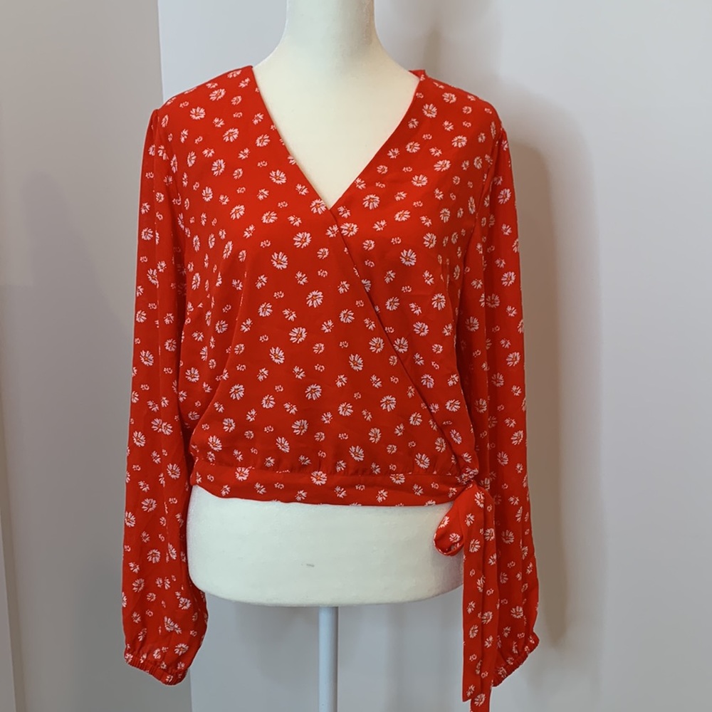 🍋5/$25 Jason Wu Floral Wrap Blouse Red and White